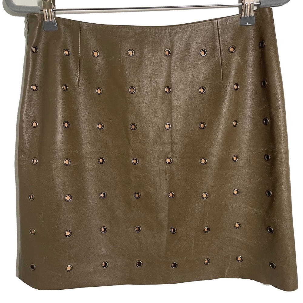 ID|Entity by Lord & Taylor Green Leather Skirt